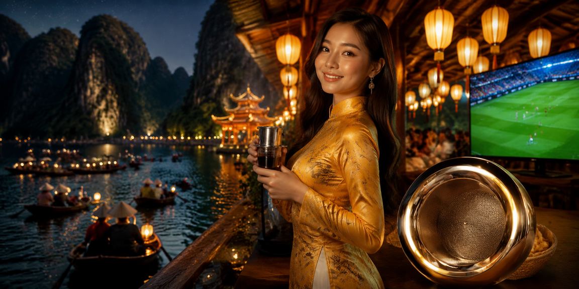 Người dùng xem thông tin cá cược bóng đá tại Ninh Bình với trang phục áo dài truyền thống